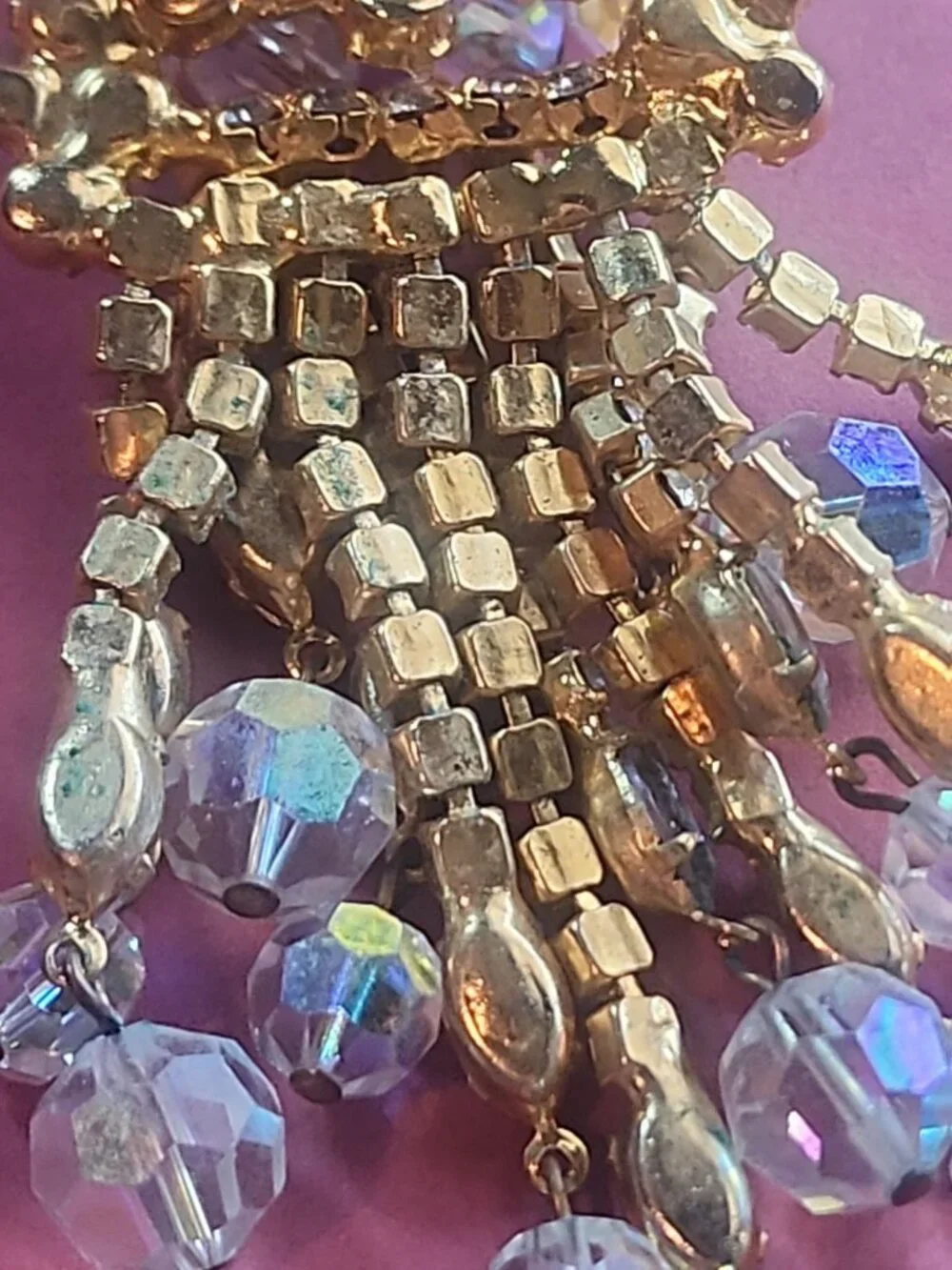 Vintage 1950s Aurora Borealis Crystal Waterfall Brooch - 12-Strand Tassel Pin
